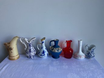 Set Of 7 Unique Mini Pitchers: Japanese, English, German, And More - European & Asian Variety