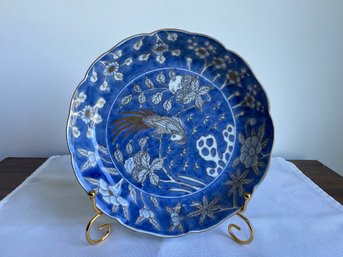 Chinese Qing Dynasty Blue Bird Motif Scalloped Plate