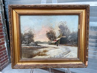 Antique Oil Painting On Board Signed Dijk