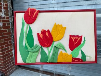 Vintage 3D Pop Art Style Fabric Flowers Framed #1