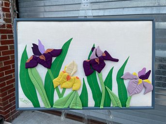 Vintage 3D Pop Art Style Fabric Flowers Framed #2 Purple Signed Angelitos J. Siri