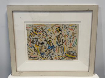 Vintage Beach Scene Watercolor By Andr Meurice Professionally Matted And Framed