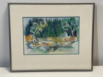 Forest Scene Watercolor Professionally Matted And Framed Signed