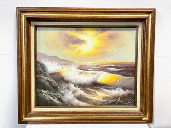 Vintage Framed Seascape Painting On Canvas Signed By Artist