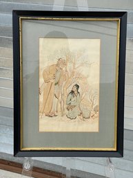 Midcentury Decorator Persian Painting Or Drawing Framed