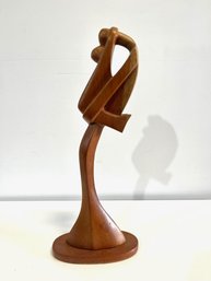 Midcentury Vintage Wood Mother And Child Sculpture