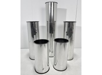 Set Of 5 Vintage 1980s Decorative Cylinder Chrome Planters