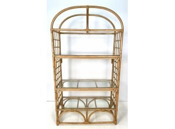 Tall Vintage 1970s Rattan Bamboo Etagere Shelf