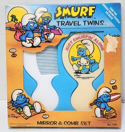 1980s SMURF TRAVEL TWINS NEW OLD STORE STOCK MIRROR AND COMB SET