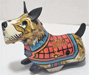 VINTAGE 1940S MARX RUNNING WEE SCOTTIE DOG WIND UP MECHANICAL TIN LITHO TOY