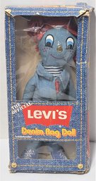 VINTAGE KNICKERBOCKER LEVI'S DENIM RAG DOLL ORIGINAL BOX RED HAIR 1973