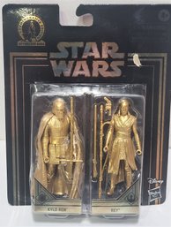 STAR WARS SKYWALKER SAGA HASBRO KYLO REN AND REY GOLD PAINTED FIGURES MOC