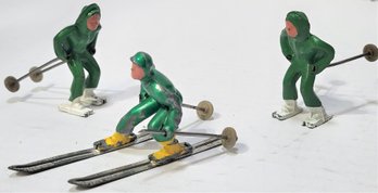 Vintage Barclay Manoil Lead Metal Cast Toy Figures ~ Skiing Figures