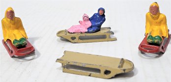 Vintage Barclay Manoil Lead Metal Cast Toy Figures ~ Sledding Figures