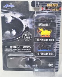 JADA 'NANO HOLLYWOOD RIDES' DIECAST BATMOBILE, THE PENGUIN DUCK, & THE PENGUIN RIDE NOS MOC