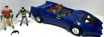 1984 Kenner Rare Blue Batmobile And Batman And Robin Action Figures