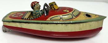 1940s Asahi Toys Japan Tin Lithograph 'Victoria' Candle Powered Speedboat F-58  6 1/2'