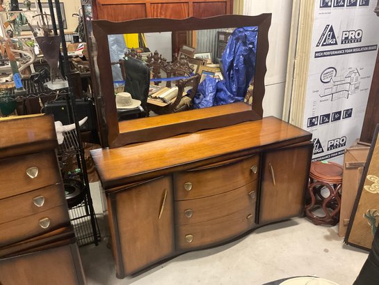 Vintage Mid Century Dresser & Mirror On Wheels