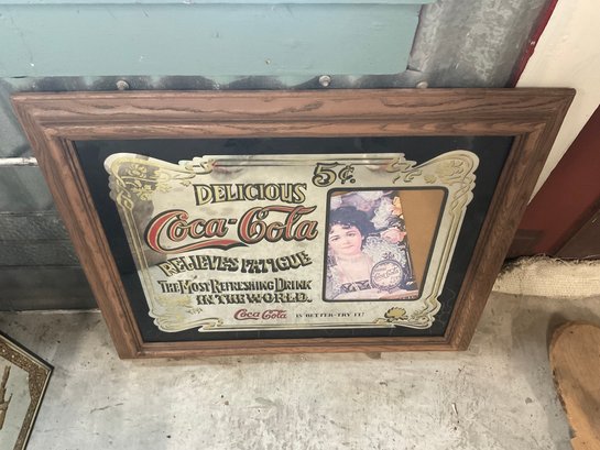 Vintage Framed Coca Cola Mirror Sign Delicious Relieves Fatigue