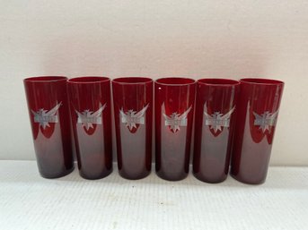 Lot Of 6 Ruby Red Smirnoff Highball Glasses