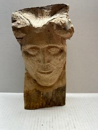 Carved Tree Stump Face Sculpture