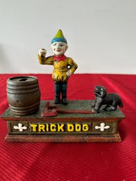 Vintage Cast Iron Heavy Metal Trick Dog Mechanical Coin Bank Missing Hoop