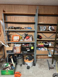 Double Shelf Lot- Tools, Hardware, Vacuums/ Metal Racks Included!