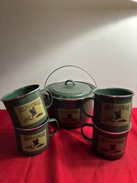 FIELD & STREAM TIN CUPS/MUGS SET- Lidded Pot/Pan DESIGNPAC VINTAGE