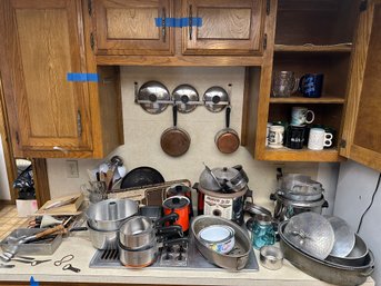 Huge Vintage Kitchenware Lot- Revere Ware, Aluminum Pans, Utensils Etc