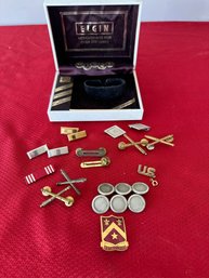 Military Pin Lot & Elgin Watch Box