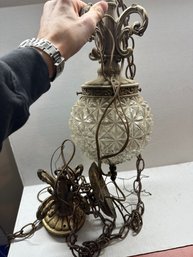 Vintage Brass & Glass Hanging Light Pendant