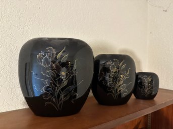 Vintage Black Lacquer Vase Set