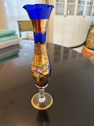 Vintage Czech Bohemian Blue Glass Vase  - 10'