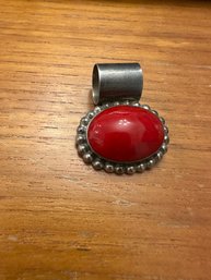 Sterling Silver Red Stone Pendant 14.6 Grams