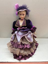 Victorian Blonde Hair Purple Velvet Dress Decorative Porcelain Doll