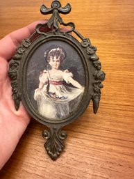 Vintage Small Ornate Metal Frame Oval Victorian Picture Made In Italy