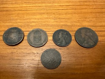 Very Old Bronze 1800s Foreign Coins