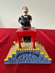 Mechanical Bank, Magician Bank With Top Hat, Trick Table And Stage