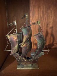 Vintage MCM Era Brutalist Metal Viking Ship 3 Boat Mast Sculpture FigurE