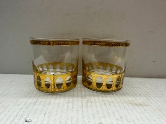 Pair Of Culver Antigua Old Fashioned Gold Glasses