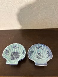 2 Vintage Glazed Ceramic Souvenir Dishes Reticulated Japan