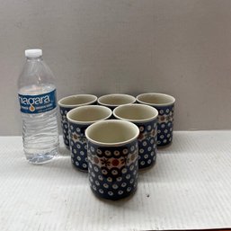 6 Polish Pottery Cups