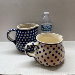 Polish Pottery Polka Dot Pitchers