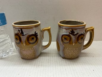 Pair Of Ceramic Owl Coffee Mugs