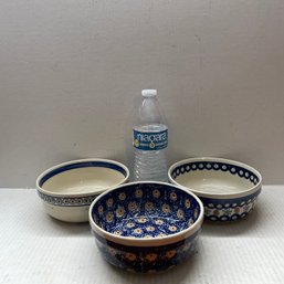 Three Polish Pottery Bowls