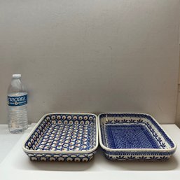 Two Polish Pottery Serving Dishes, As-is