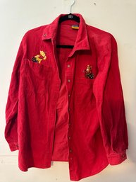 Winnie Pooh Shirt Womens 14w 16w Red Corduroy Button Front Tigger