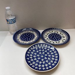 3 Polish Pottery Plates