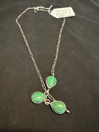 Sterling Silver And Malachite Possibly Native  American Necklace