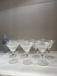 11 Morgantown Etched Crystal Glasses